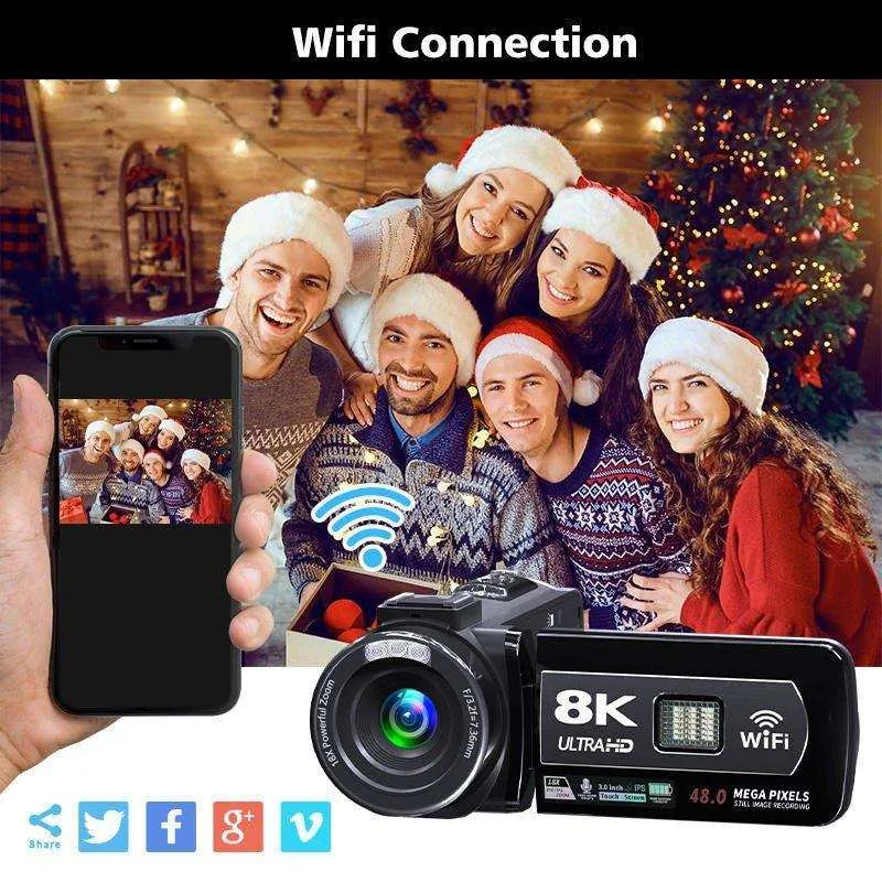 TUTT 8K 48MP Camcorder WIFI Digital Video Camera Youtube Streaming Vlogging Recorder 18X Time-Lapse WIFI Webcam Night Vision | Premium Combo 128GB SanDisk 3 in 1 SD/TF/Charging Kit