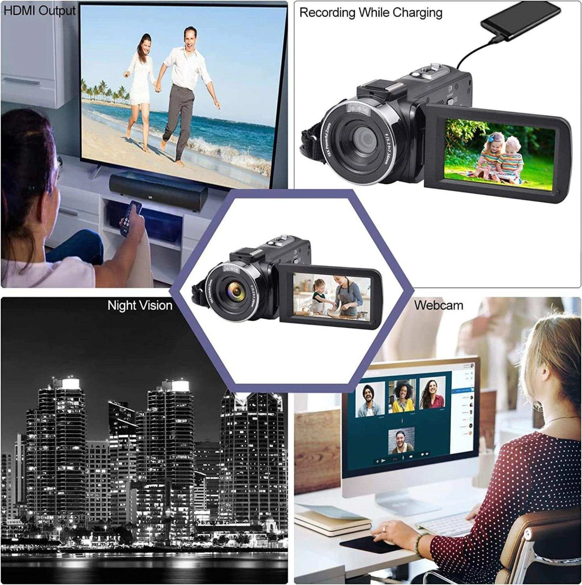TUTT 8K 48MP Camcorder WIFI Digital Video Camera Youtube Streaming Vlogging Recorder 18X Time-Lapse WIFI Webcam Night Vision | Premium Combo 128GB SanDisk 3 in 1 SD/TF/Charging Kit