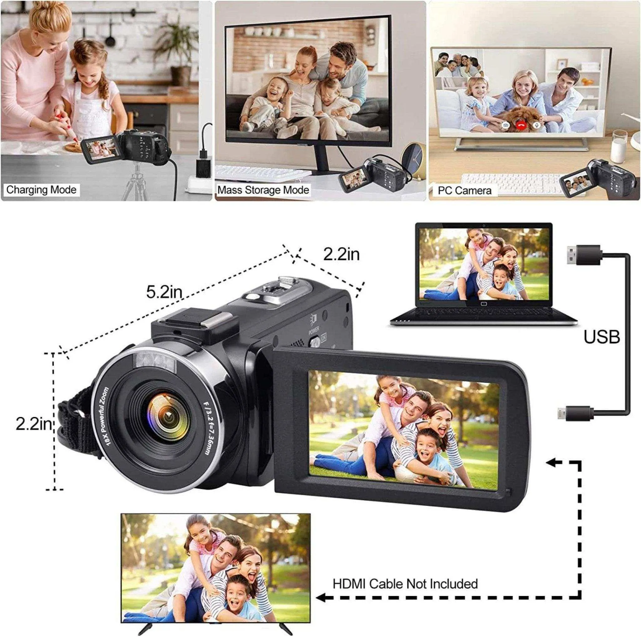 TUTT 8K 48MP Camcorder WIFI Digital Video Camera Youtube Streaming Vlogging Recorder 18X Time-Lapse WIFI Webcam Night Vision | Premium Combo 128GB SanDisk 3 in 1 SD/TF/Charging Kit
