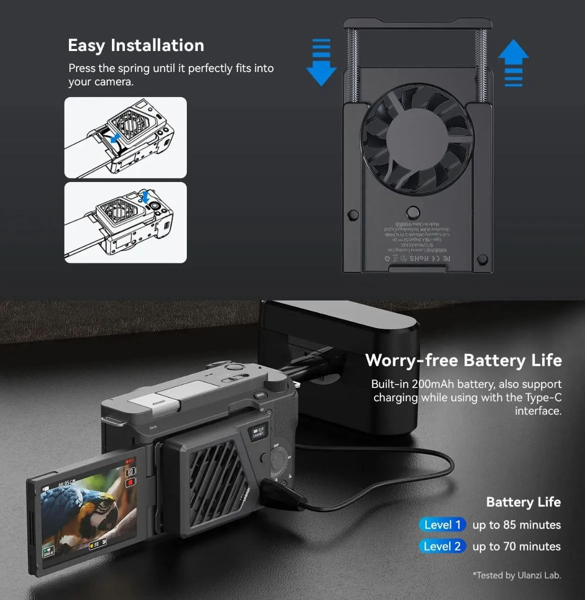 Ulanzi Camera Cooling Fan For Sony / Canon / FUJIFILM Sliver