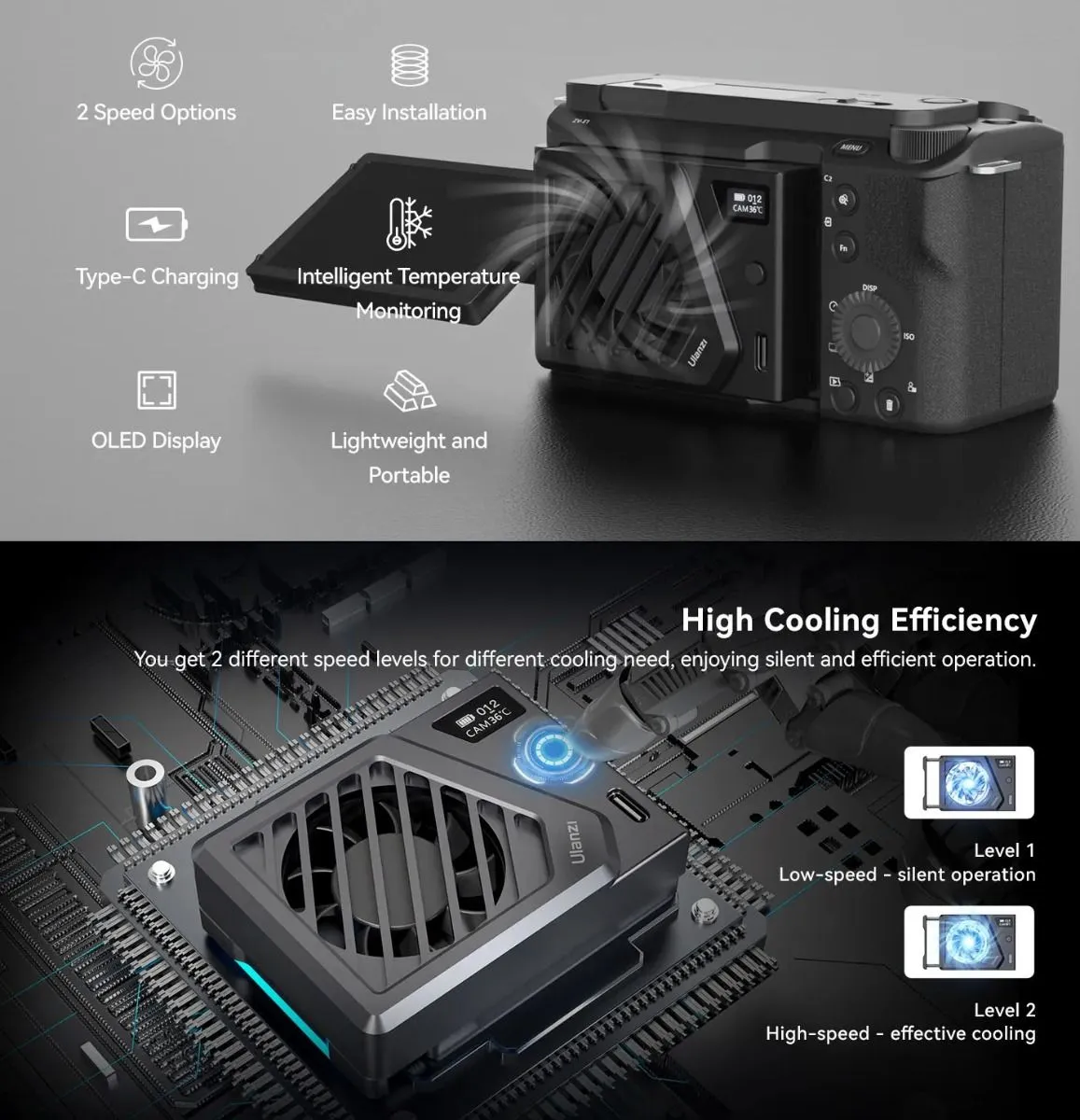 Ulanzi Camera Cooling Fan For Sony / Canon / FUJIFILM Sliver