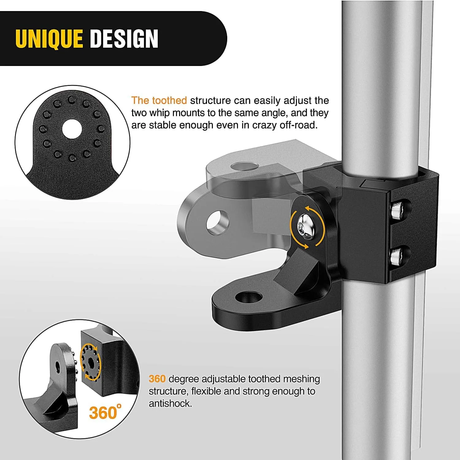 UTV Whip Light Flag Antenna Mount Bracket Adjustable 2Pcs