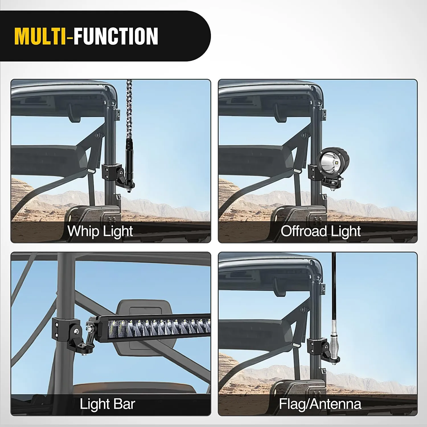 UTV Whip Light Flag Antenna Mount Bracket Adjustable 2Pcs