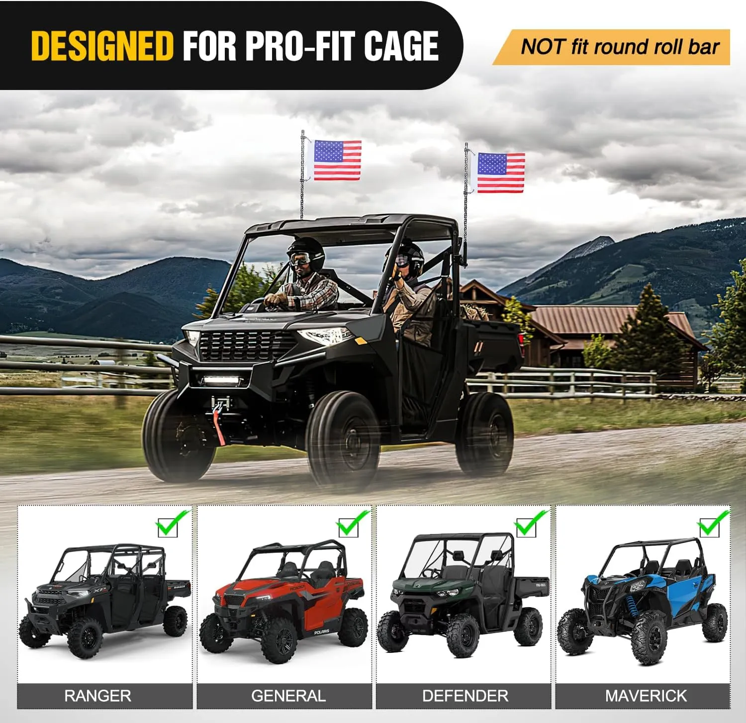 UTV Whip Light Flag Antenna Mount Bracket Adjustable 2Pcs