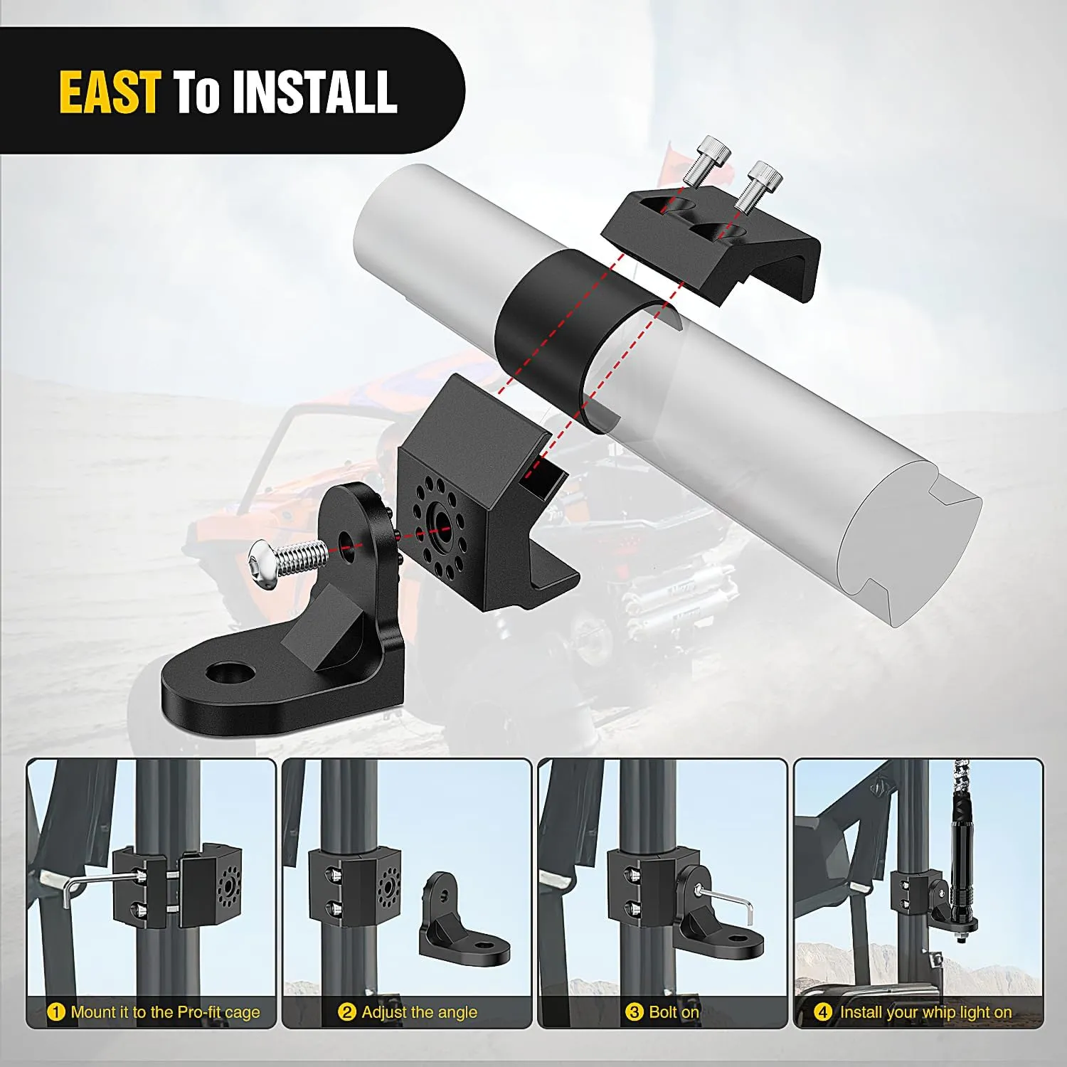 UTV Whip Light Flag Antenna Mount Bracket Adjustable 2Pcs