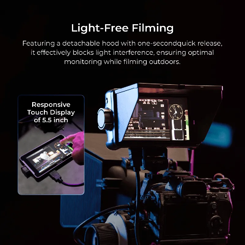 VILTROX DC-550 LITE 5.5'' On Camera Monitor without Battery, 4K HDMI Full HD 400 Nits Camera Field Monitor Touch Screen for Sony Canon Nikon, 3DLUT, Focus Peaking, Histogram, False Colors