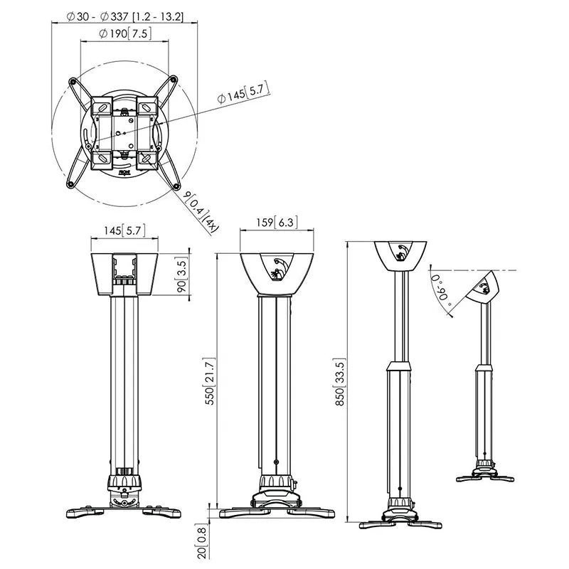 Vogels PPC 1555 Projector Ceiling Mount (Silver) - 55-85cm