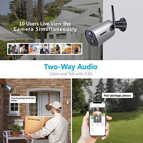 Wireless Outdoor WiFi Security Camera, Rechargeable Battery-Powered Home Security Camera, 1080P Night Vision/Waterproof, PIR Motion Detection, 2-Way Audio, Compatible with Cloud Storage/SD Slot