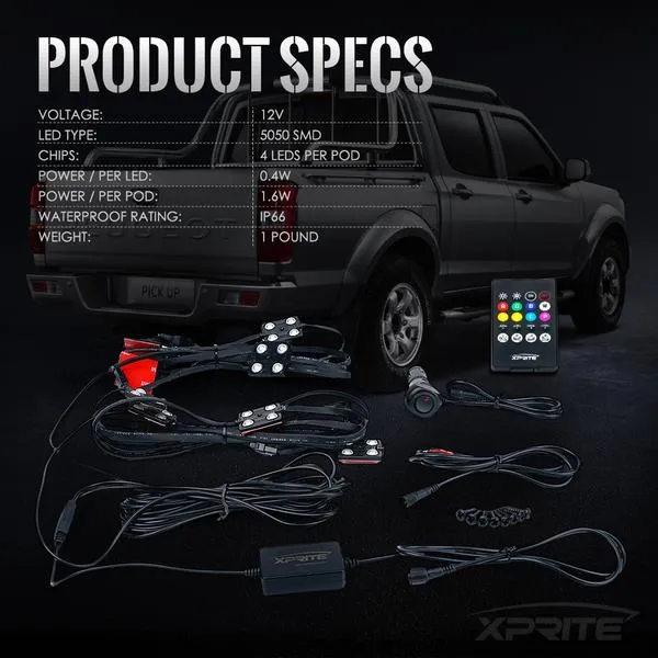 Xprite 8 RGB LED Light Pod Set w/ Remote Control - DL-L4-RC-RGB