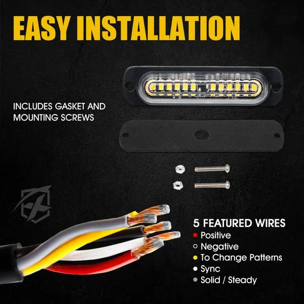Xprite Alert 12 Series 6W Flush Mount Side Marker Emergency Strobe Light - White-Amber / Amber