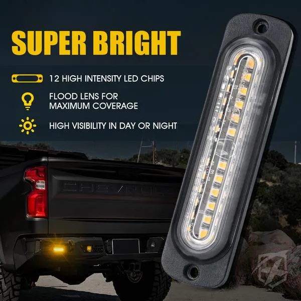Xprite Alert 12 Series 6W Flush Mount Side Marker Emergency Strobe Light - White-Amber / Amber